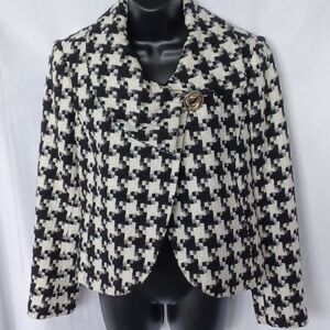 VEX Black White Wool houndstooth tweed style cropped jacket blazer coat cape